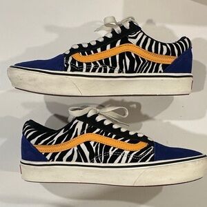 Vans Comfycush Old Sko Zebra Stripe Sneakers with Blue and Orange Accents